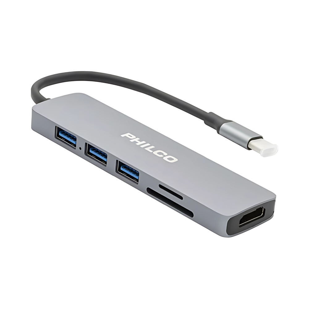 Adaptador 6 en 1 USB-C (HDMI, USB, SD/ MicroSD) Philco
