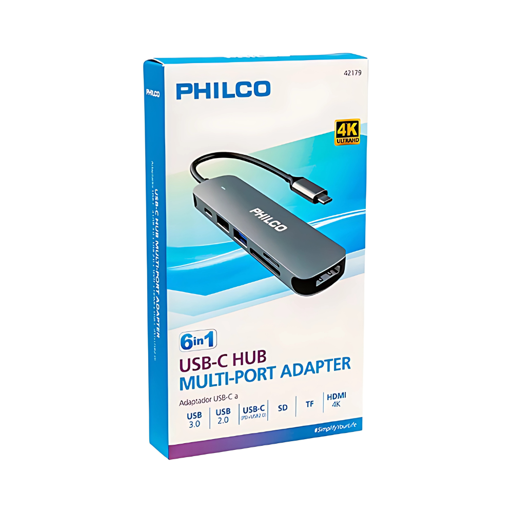 Adaptador 6 en 1 USB-C (HDMI, USB, SD/ MicroSD) Philco