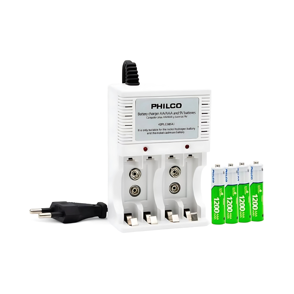 Cargador AA/AAA/Batería 9v con 4 Pilas AAA Philco