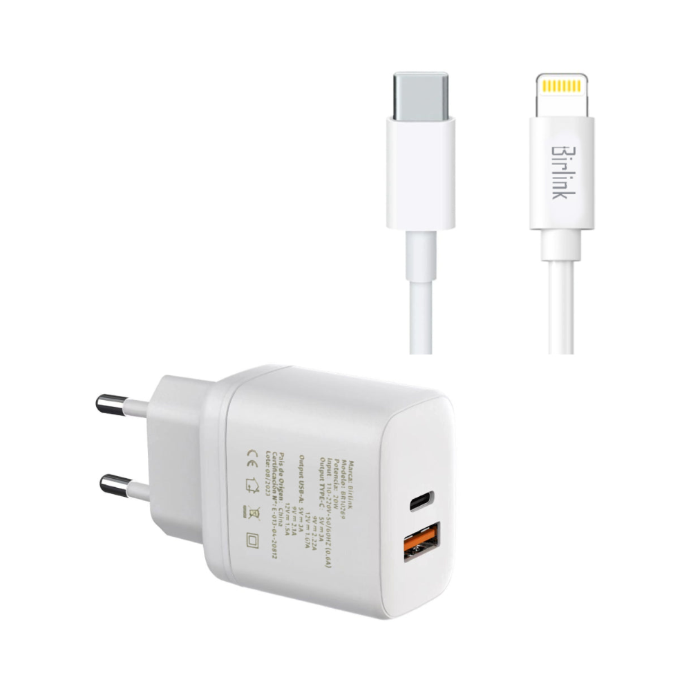 Cargador Rápido Doble 20W Tipo C a Lightning Birlink