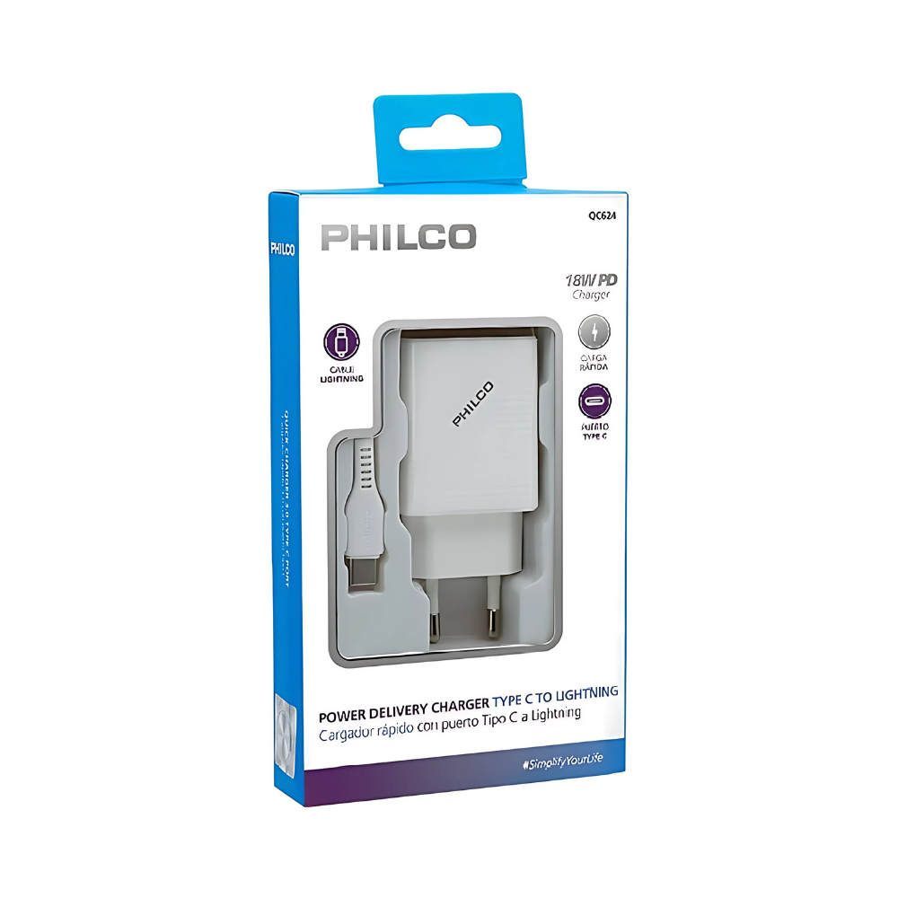 Cargador Rápido con Cable USB-C a Lightning 18 W Philco