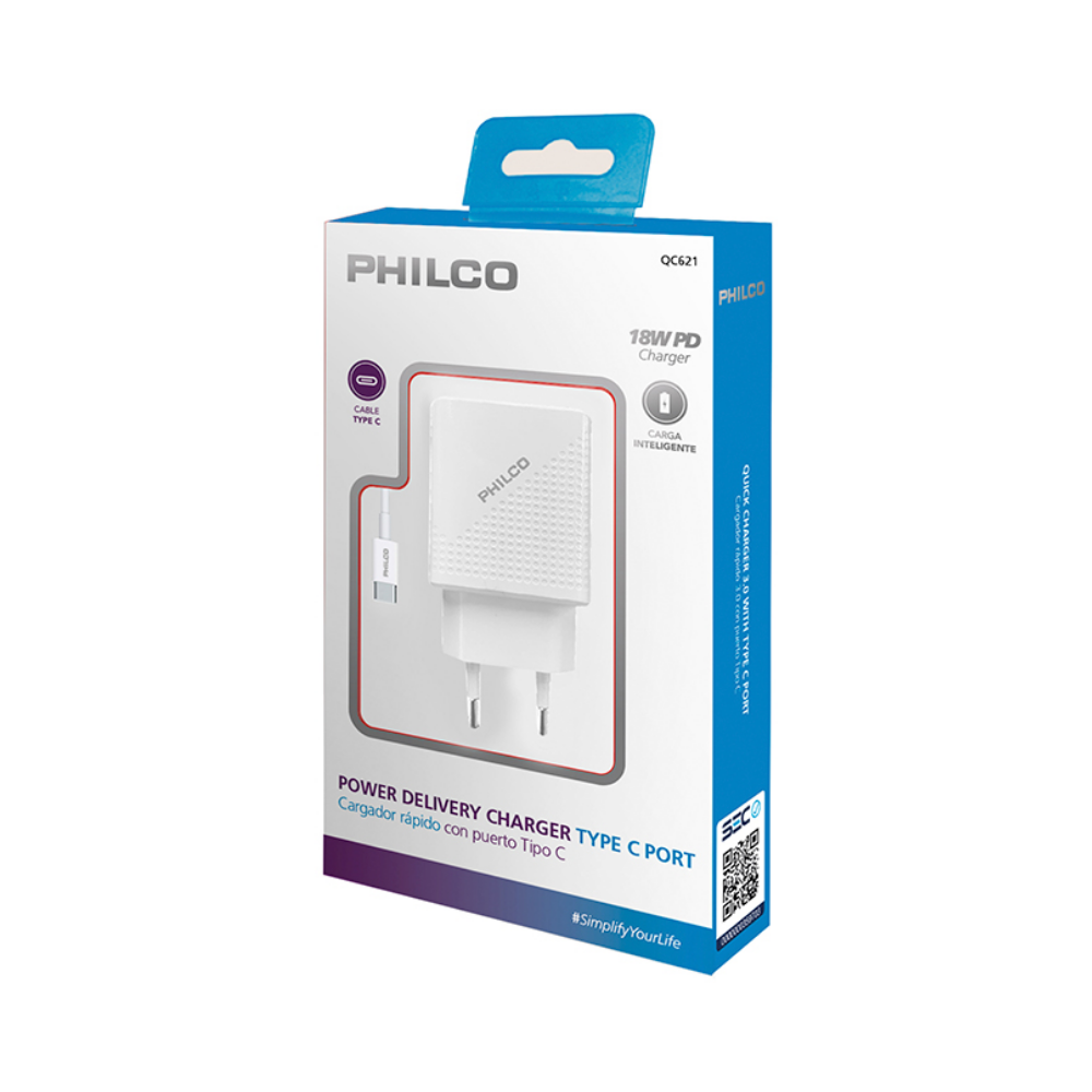 Cargador Rápido con Puerto Tipo C 20W Philco