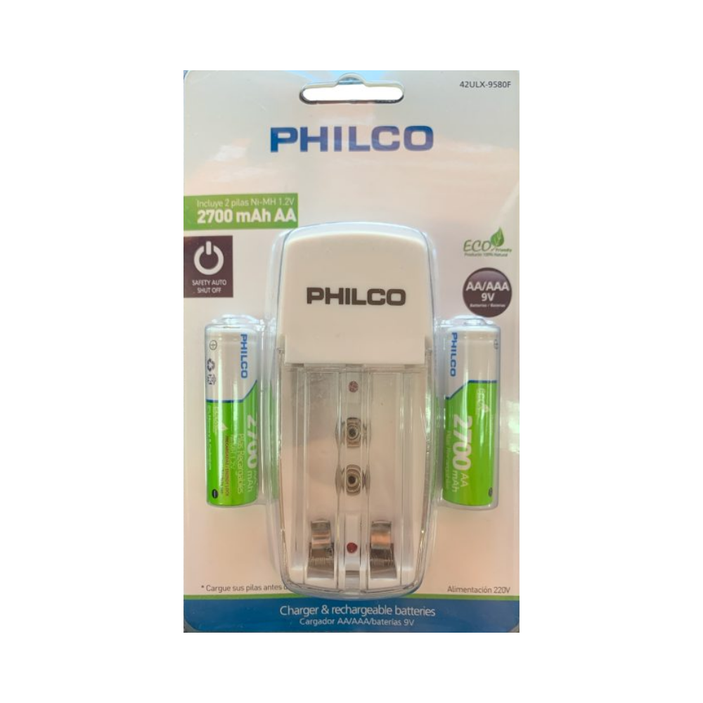 Cargador con 2 Pilas AA 2700 mAh Philco