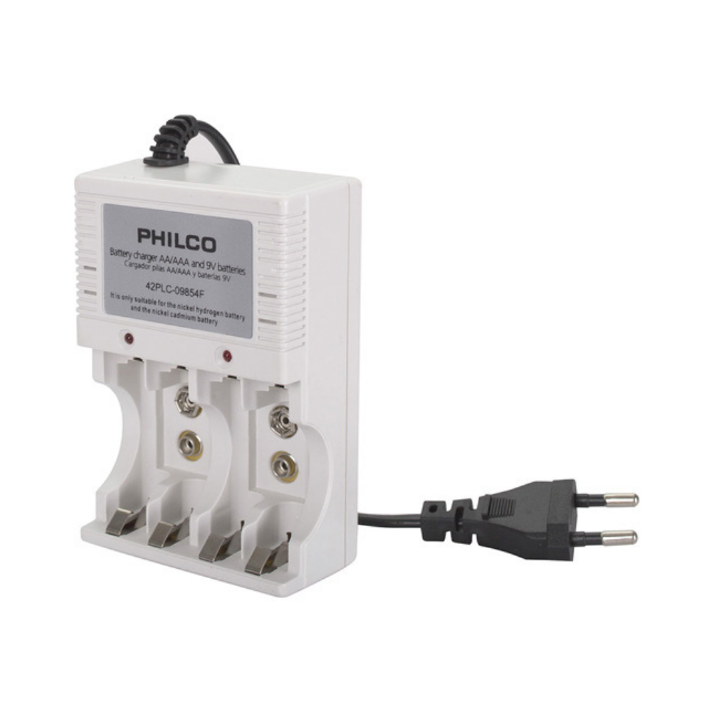 Cargador con 4 Pilas AA 2700 mAh Pre-Cargadas Philco