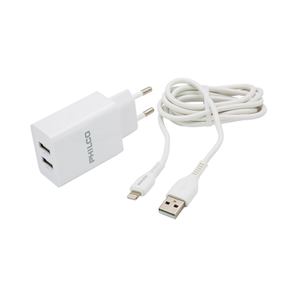 Cargador de Pared 2.1A Doble para iPhone Philco