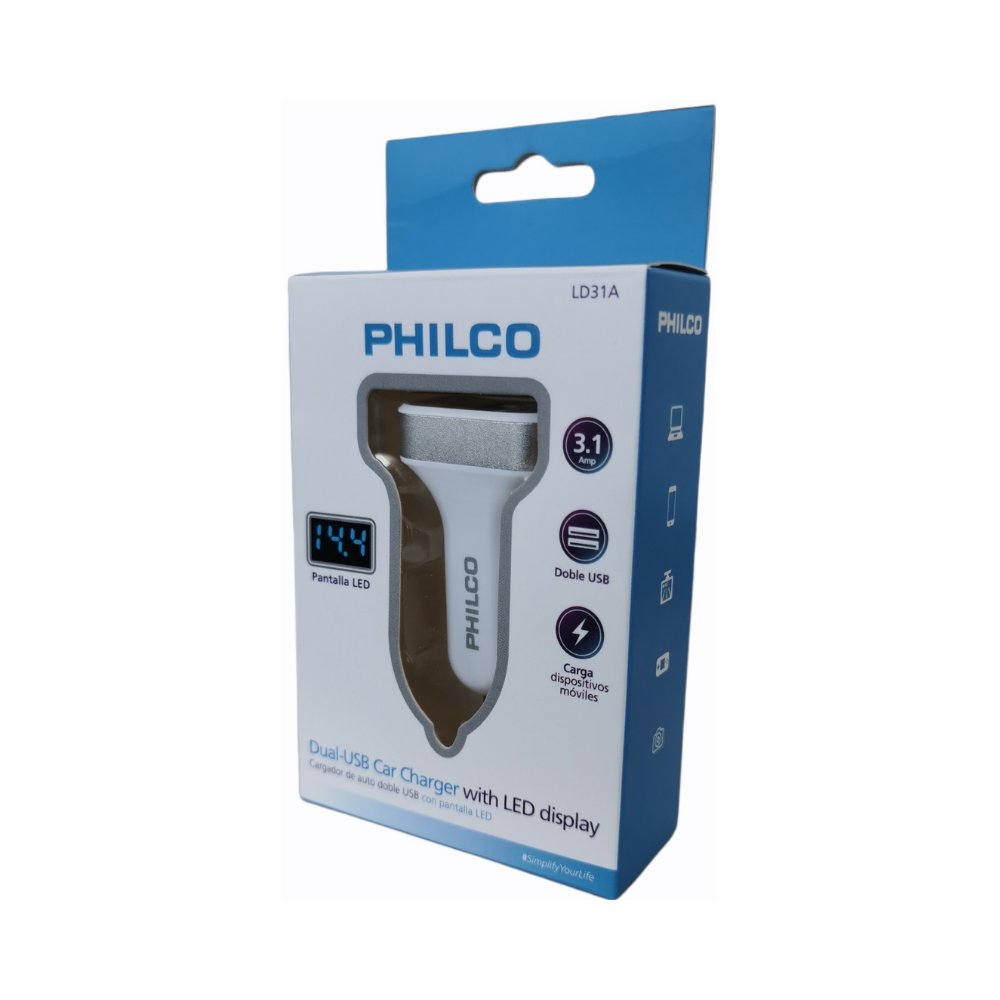 Cargador para Auto Doble USB Philco