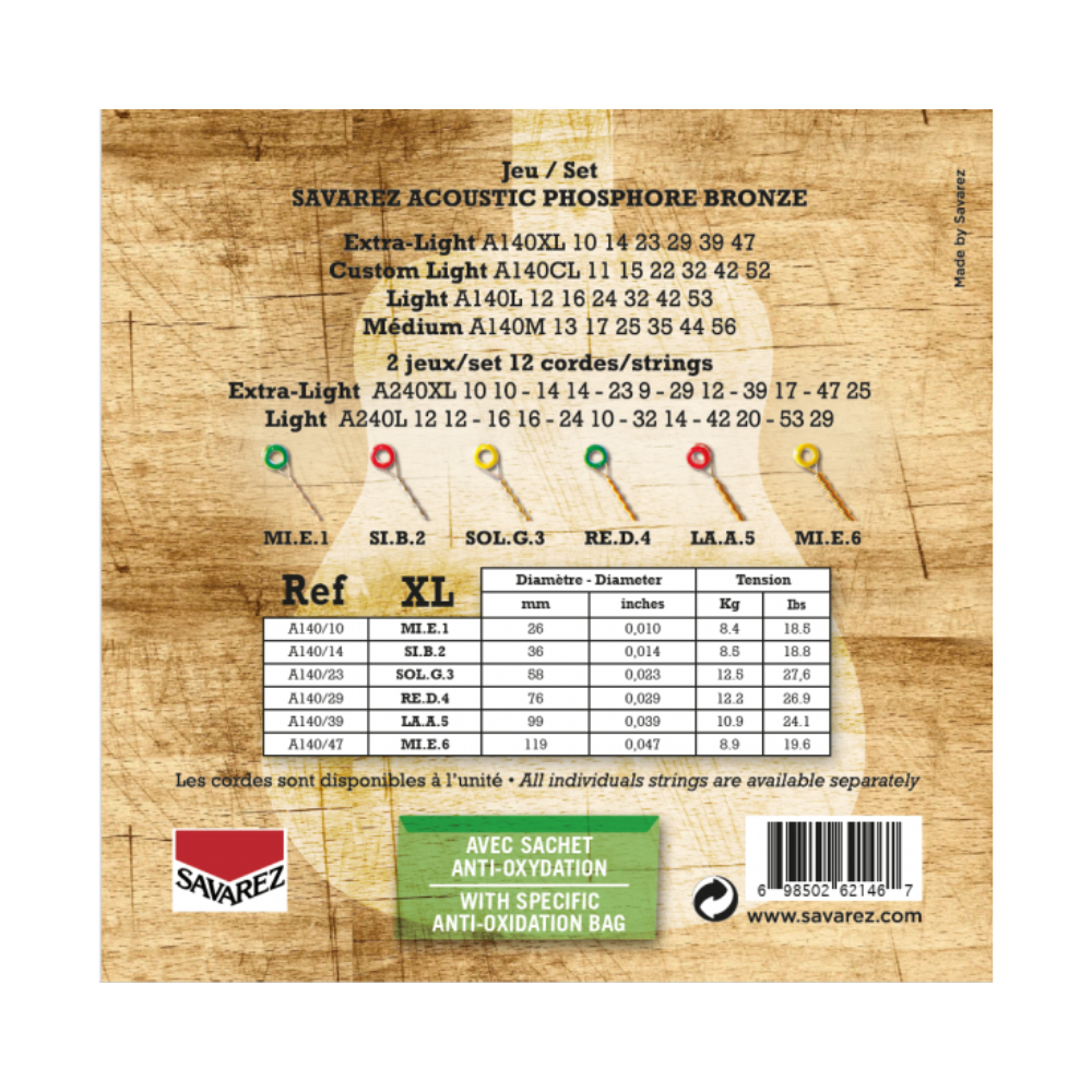 Cuerdas para Guitarra Electroacústica 010 Savarez