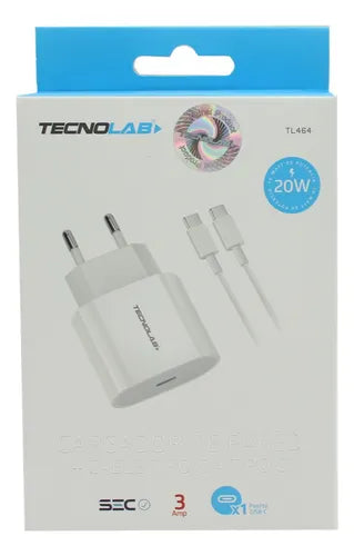Cargador Celular 20w C/usb-c C/cable Tipo-c Tecnolab Tl464 Color Blanco