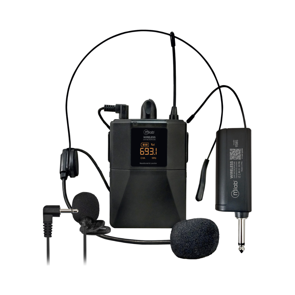 Micrófono Inalámbrico UHF 2 en 1, Cintillo + Lavalier, Recargable Mlab