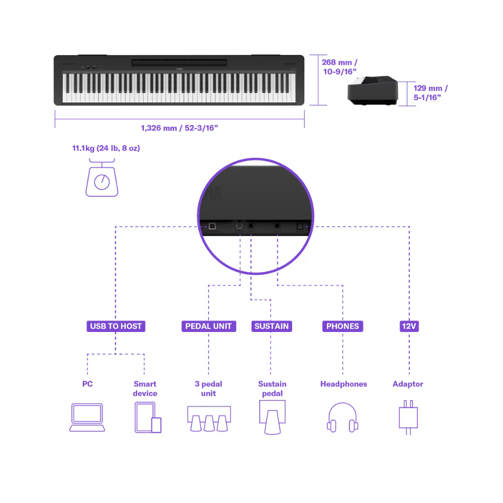 Piano Digital 88 Teclas P-145 Black Yamaha