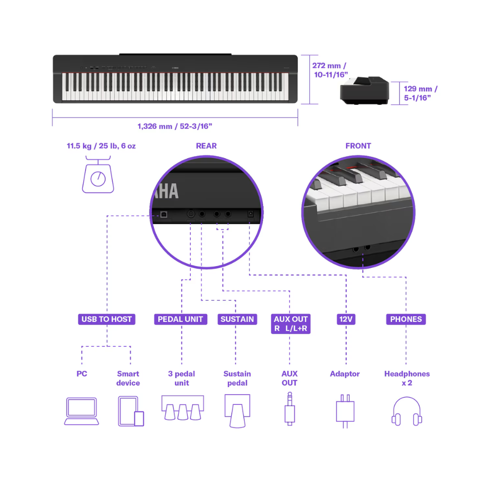Piano Digital 88 Teclas P-225 Black Yamaha