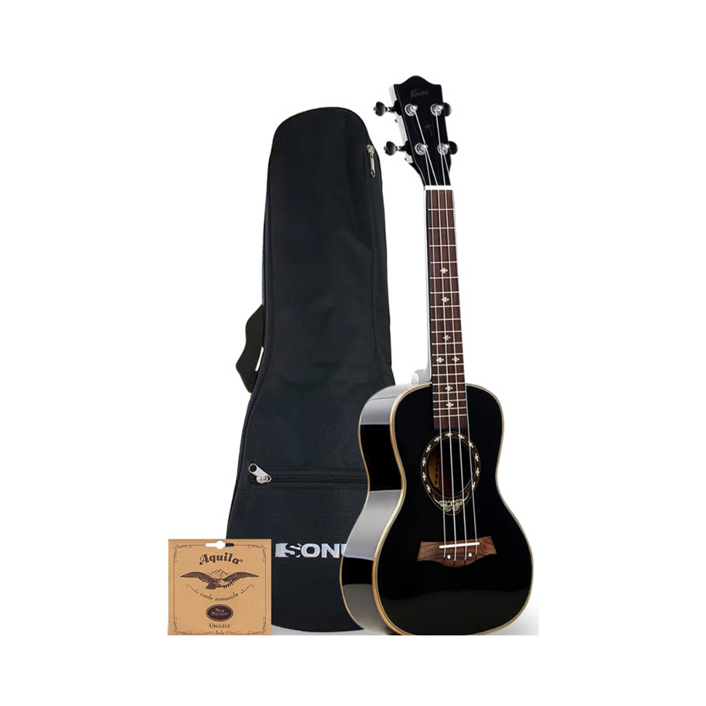 Ukelele Concierto 24” Black Kauai