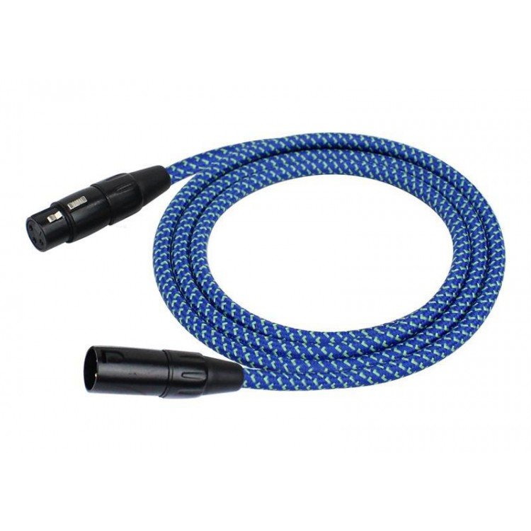 Cable para micrófono XLR macho a hembra tela azul 3m Kirlin - Espacio música