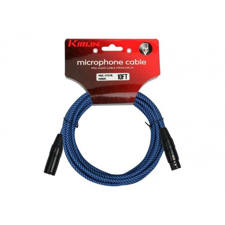 Cable para micrófono XLR macho a hembra tela azul 6m Kirlin - Espacio música