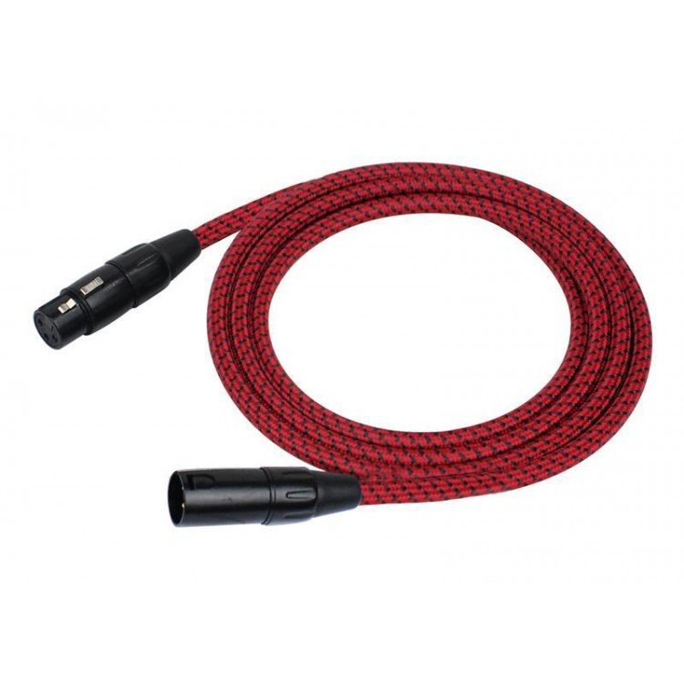 Cable para micrófono XLR macho a hembra tela rojo 6m Kirlin - Espacio música