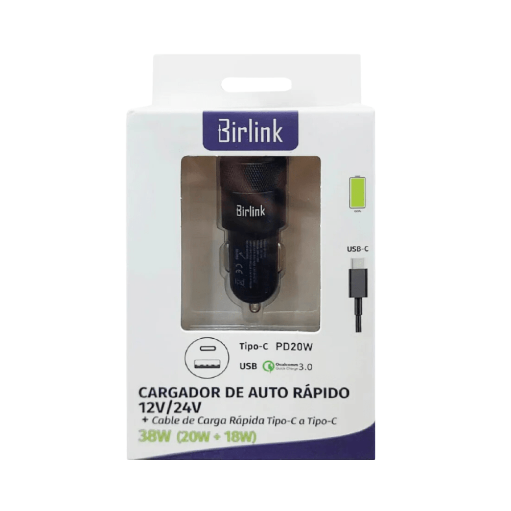 Cargador de Auto Rápido 12V/24V 30W Birlink - Espacio música