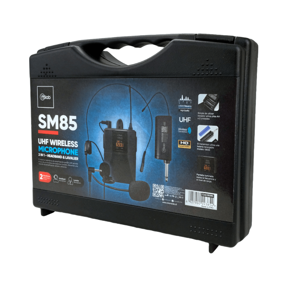 Micrófono Inalámbrico UHF 2 en 1, Cintillo + Lavalier, Recargable Mlab - Espacio música