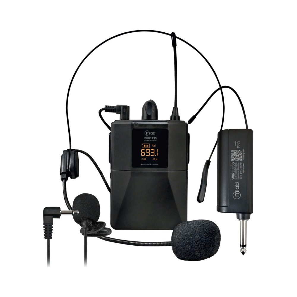 Micrófono Inalámbrico UHF 2 en 1, Cintillo + Lavalier, Recargable Mlab - Espacio música