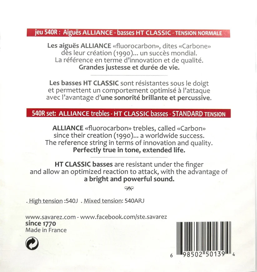 Cuerdas Guitarra Clásica Alliance HT Classic Savarez