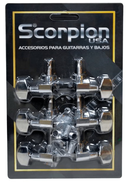 Set Clavijeros Guitarra Acust/Elec 3+3 cromada Scorpion - Espacio música