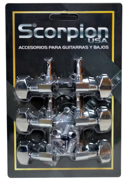 Set Clavijeros Guitarra Acust/Elec 3+3 cromada Scorpion
