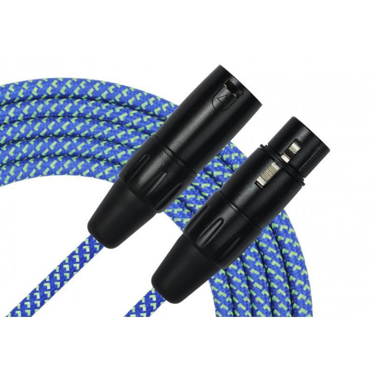 Cable para micrófono XLR macho a hembra tela azul 3m Kirlin