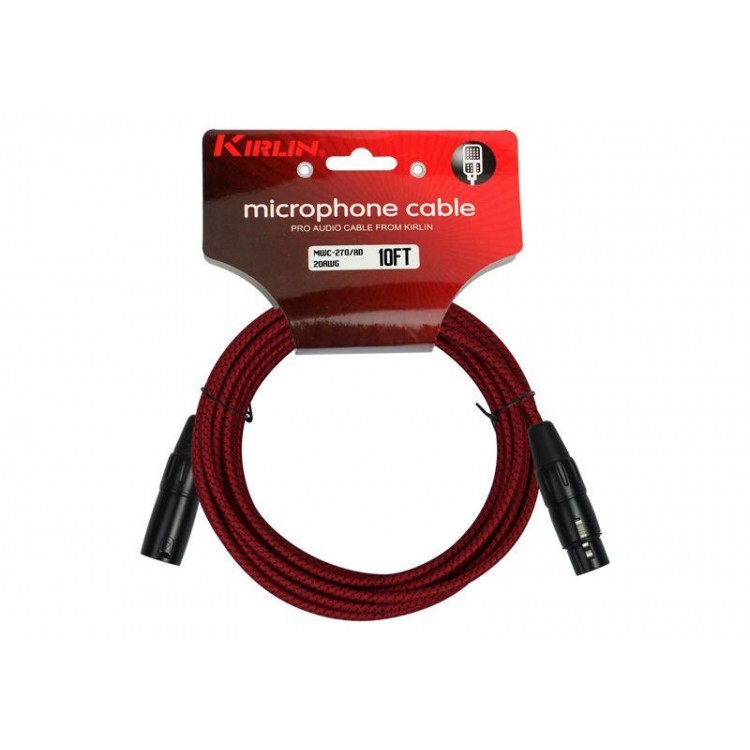 Cable para micrófono XLR macho a hembra tela rojo 6m Kirlin